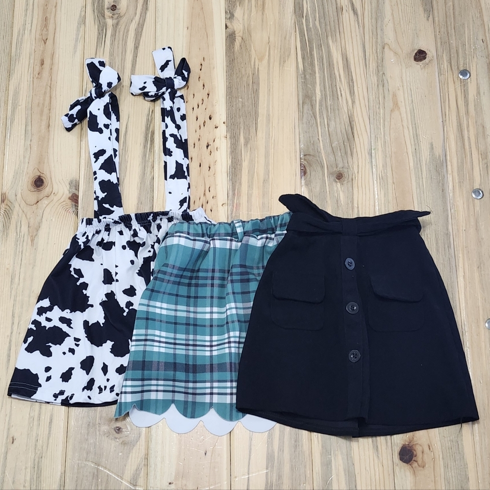 Sparkle In Pink Skirts B2S Black, Green, & Black & White Cow Girls Sz 6/7 XL